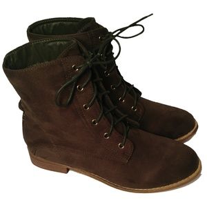 Olive Lace Up Faux Sued Boots